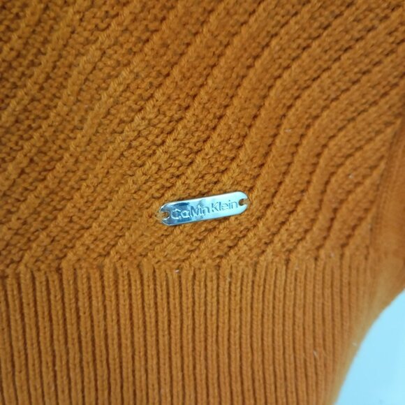Calvin Klein Sweater Mustard Ribbed Cowl Neck Womens Size L Cotton Blend - Picture 4 of 10